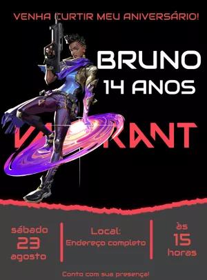 Convite de Aniversário Valorant com Astra para Editar Online