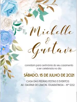 Convite de Casamento Floral Azul para Editar Online