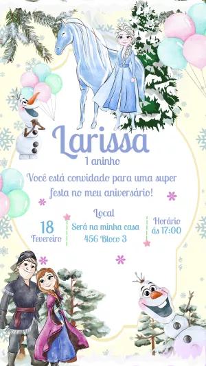 Convite de Aniversário Frozen com Personagens para Editar