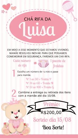 Convite Chá Rifa Ursinha Princesa para Editar Online