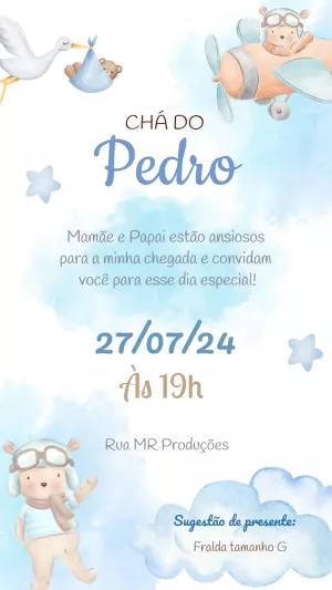 Convite Chá de Bebê Ursinho Aviador para Editar Online