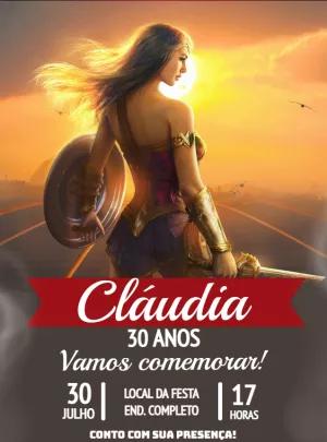 Convite de Aniversário Mulher Maravilha para Editar Online