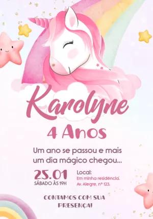 Convite Aniversário Unicórnio Fofo para Editar Online