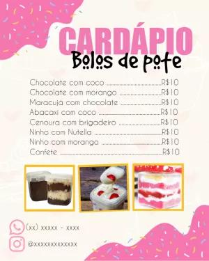 Cardápio de Bolo de Pote Rosa para Editar Online