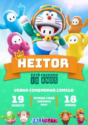 Convite de Aniversário Fall Guys e Doraemon para Editar Online