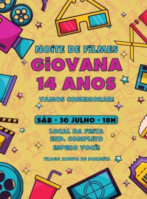 Convite Aniversário Noite de Filmes para Editar Online