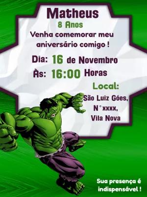 Convite de Aniversário Hulk para Editar Online e Imprimir