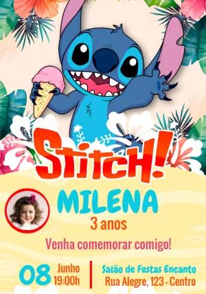 Convite Aniversário Stitch com Foto para Editar Online