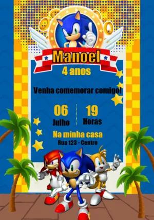 Convite de Aniversário Sonic com Personagens para Editar Online