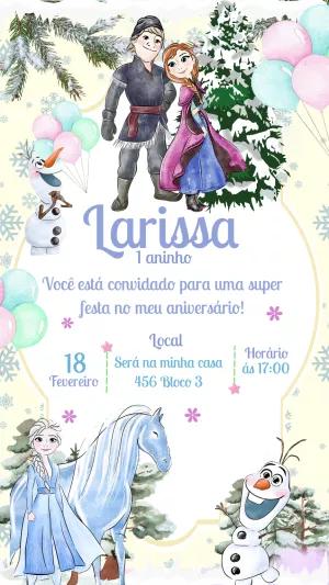 Convite de Aniversário Frozen com Personagens para Editar Online