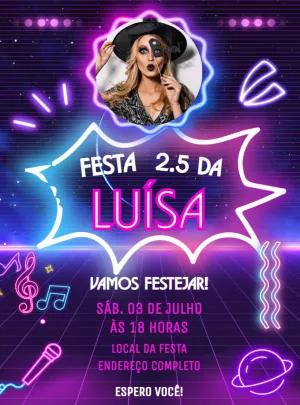 Convite de Aniversário Neon com Foto para Editar Online