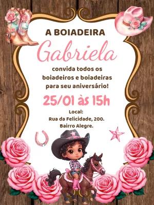 Convite Aniversário Boiadeira Rosa com Cavalo para Editar