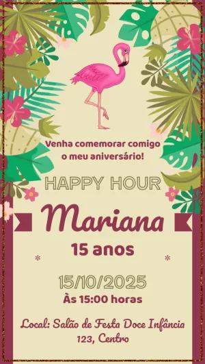Convite Aniversário Tropical com Flamingo para Editar Online