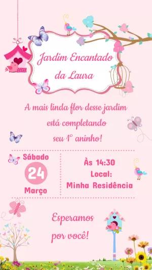 Convite de Aniversário Jardim Encantado para Editar Online