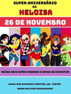 Convite Aniversário Super Hero Girls para Editar Online