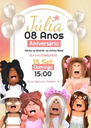 Convite de Aniversário Roblox Garotas para Editar Online