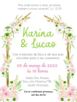 Convite de Casamento Floral Rústico para Editar Online