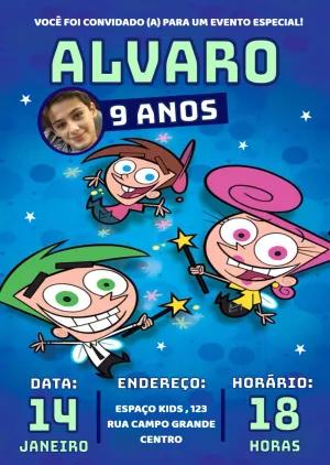 Convite Padrinhos Mágicos para Aniversário Infantil para Editar