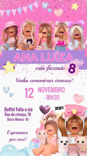 Convite Aniversário Roblox Menina Rosa para Editar Online