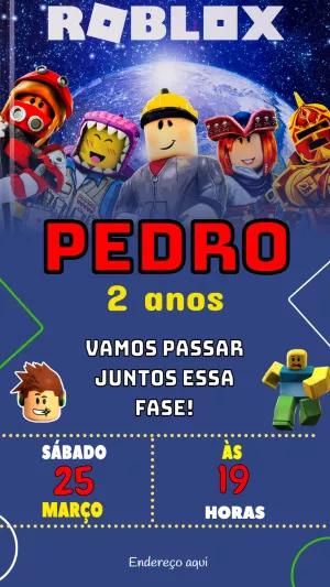 Convite de Aniversário Roblox com Personagens para Editar Online