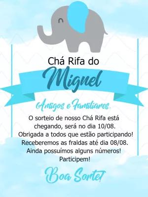 Convite Chá Rifa Elefantinho Azul para Editar Online