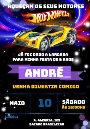 Convite Aniversário Hot Wheels com Carros para Editar Online
