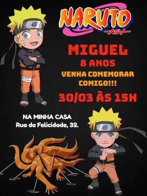 Convite de Aniversário Naruto com Personagens para Editar