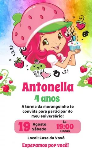Convite de Aniversário Moranguinho para Editar Online