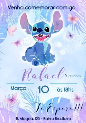 Convite de Aniversário Stitch Aquarela para Editar Online
