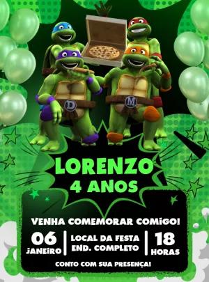 Convite Aniversário Tartarugas Ninja para Editar Online