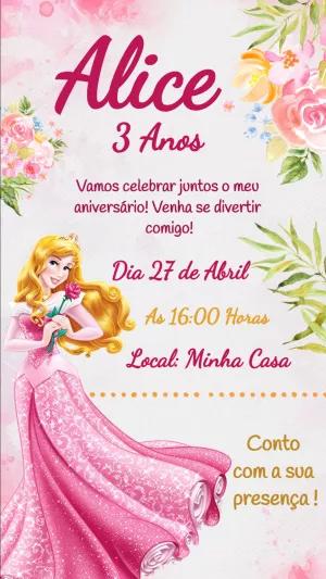 Convite Aniversário Bela Adormecida para Editar Online