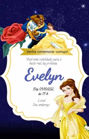 Convite de Aniversário A Bela e a Fera para Editar Online