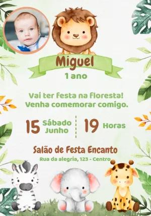 Convite Aniversário Safari Baby com Foto para Editar Online