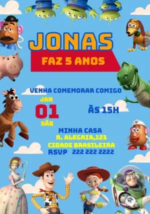 Convite de Aniversário Toy Story com Personagens para Editar