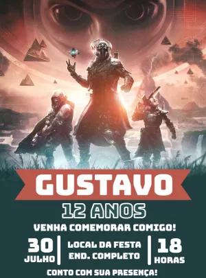 Convite de Aniversário Destiny 2 com Personagens para Editar