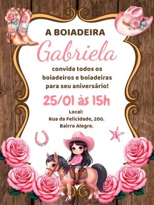 Convite Aniversário Boiadeira Floral para Editar Online