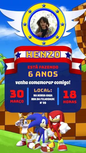 Convite de Aniversário Sonic com Foto para Editar Online