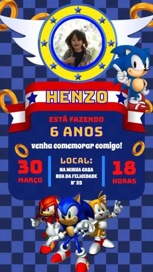 Convite Aniversário Sonic com Foto para Editar Online