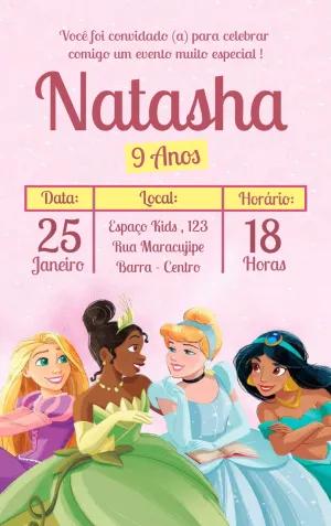 Convite de Aniversário Princesas Disney para Editar Online