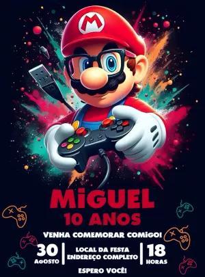 Convite de Aniversário Super Mario Gamer para Editar Online