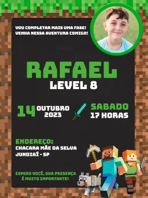 Convite Aniversário Minecraft com Foto para Editar Online