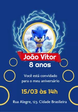 Convite de Aniversário Sonic para Editar e Imprimir