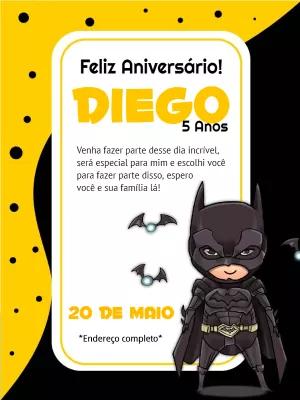 Convite de Aniversário Batman para Editar Online Grátis