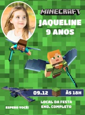 Convite Aniversário Minecraft com Foto para Editar Online