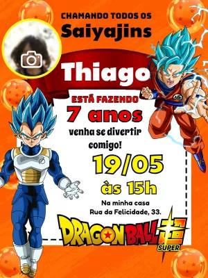 Convite Aniversário Dragon Ball com Foto Goku e Vegeta para Editar