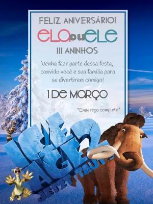 Convite de Aniversário A Era do Gelo para Editar Online