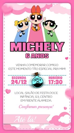 Convite Aniversário Meninas Super Poderosas para Editar Online