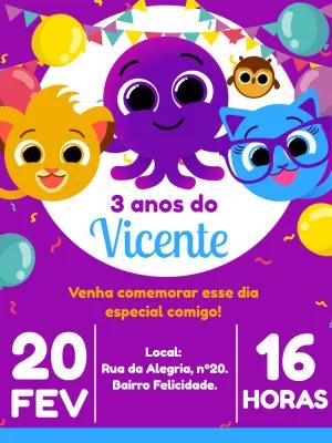 Convite de Aniversário Bolofofos com Personagens para Editar