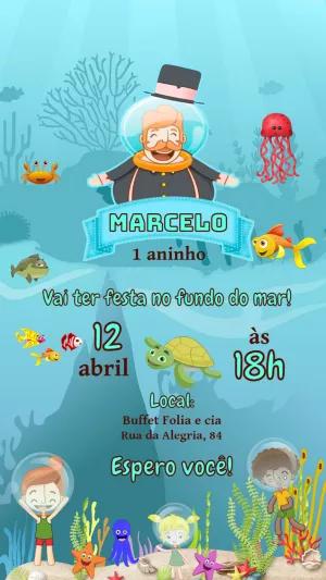 Convite Aniversário Mundo Bita Fundo do Mar para Editar Online