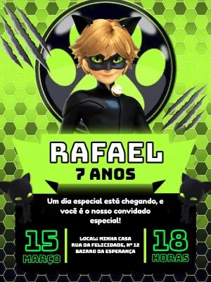 Convite de Aniversário Cat Noir para Editar Online